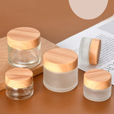 5g-60g Frosted & Clear Glass Jars with Wood Lid for Skincare
