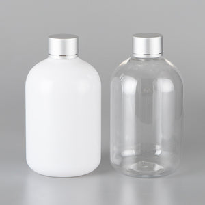 300ml PET Round Shoulder Bottle with Electroplated Aluminum Cap & Stopper – Wholesale Cosmetic Packaging