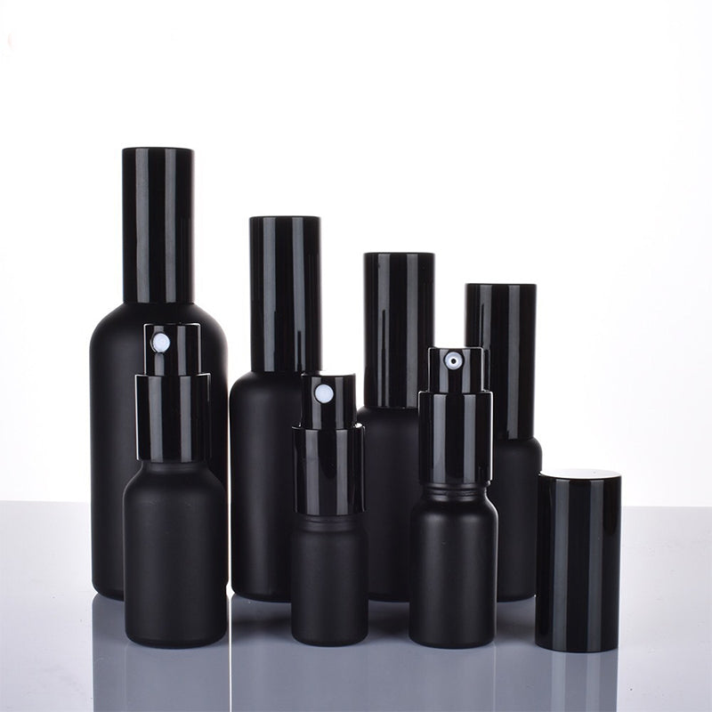 Matte Black Glass Refillable Bottles – Spray & Lotion Pump (5ml–100ml)