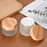 5g-60g Frosted & Clear Glass Jars with Wood Lid for Skincare