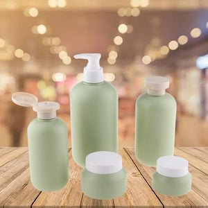 Wholesale Frosted Green PE Bottles & Jars for Skincare and Cosmetics