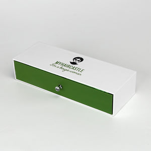 White Box Green Logo Hair Packaging Boxes Custom Logo Bundle Custom Hair Boxes