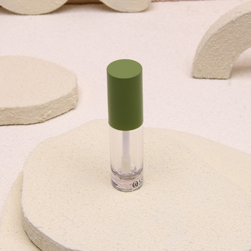 Green Lip Gloss Tube Clear Round Bottle with Brush Customizable Private Label