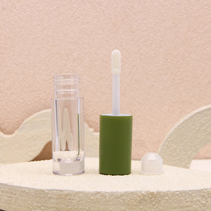 Green Lip Gloss Tube Clear Round Bottle with Brush Customizable Private Label