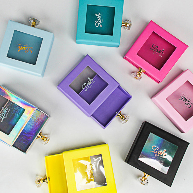 Empty Square Silver Rigid Cardboard Drawer Custom Eyelash Packaging Box