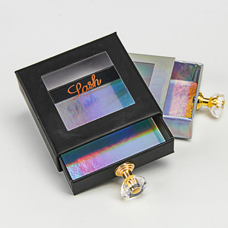 Empty Square Silver Rigid Cardboard Drawer Custom Eyelash Packaging Box