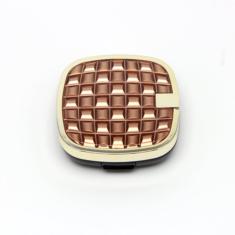 Luxury Square Cushion Compact Case – Gold Frame & Bronze Lattice Cover