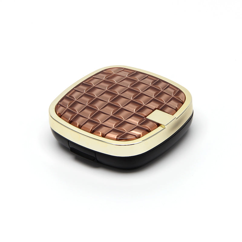 Luxury Square Cushion Compact Case – Gold Frame & Bronze Lattice Cover