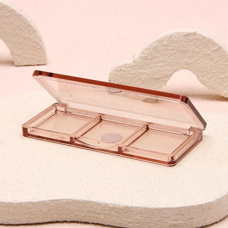 Empty 3 Color Eyeshadow Case Clear Square Compact for Pressed Blush Highlighter